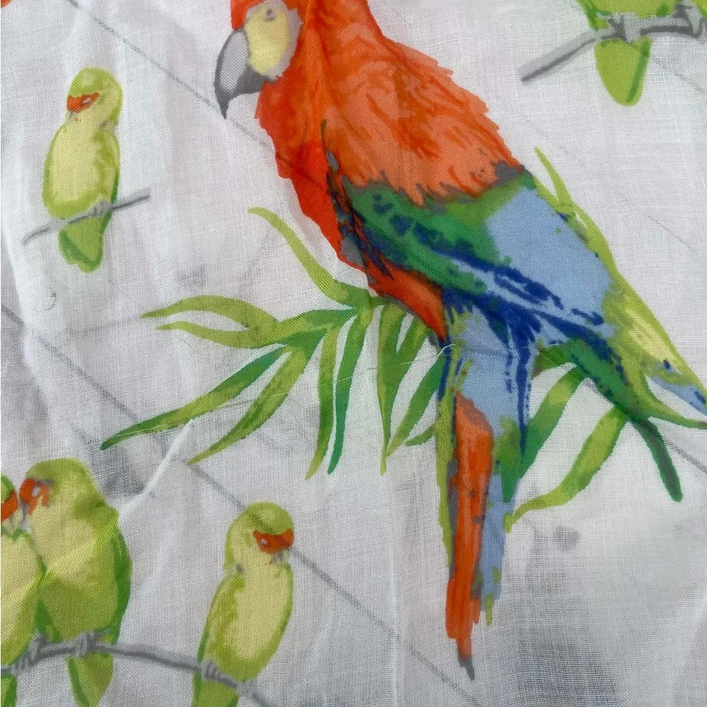 Talbots Vibrant Bird Print Scarf with Blue Accents